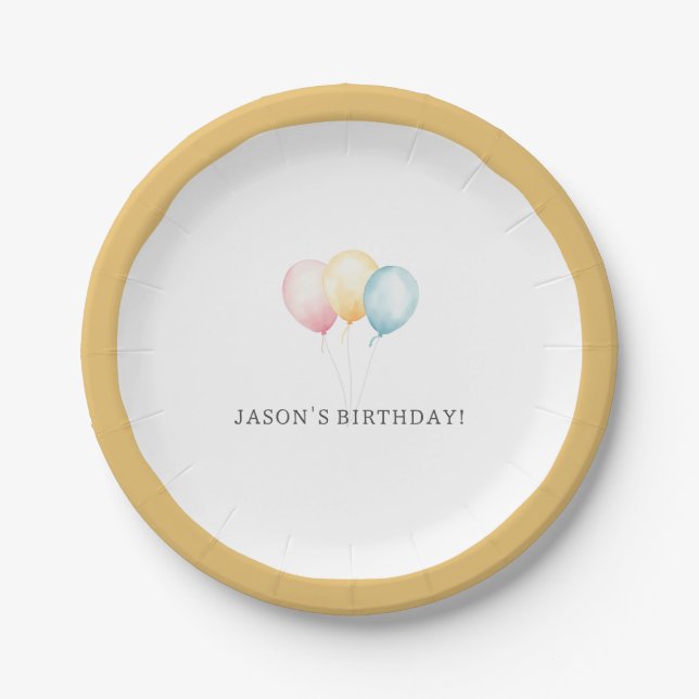 Prato De Papel Balões de Aniversário Personalizados (Frente)