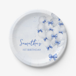 Prato De Papel Balões de Arco Azul - Placas de Papel de Aniversár