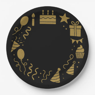 Prato De Papel Balões de Bolo de Wreath Dourado Luxuoso de Aniver