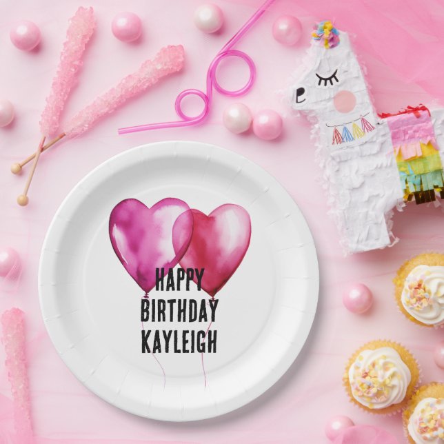 Prato De Papel Balões de Coração Brancos Rosa Brancos Aniversário (Festa)