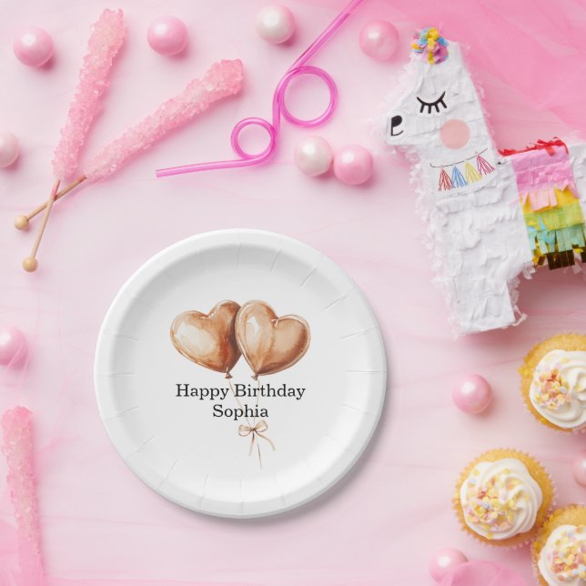 Prato De Papel Balões de Coração de Caramelo de Aniversário (Festa)