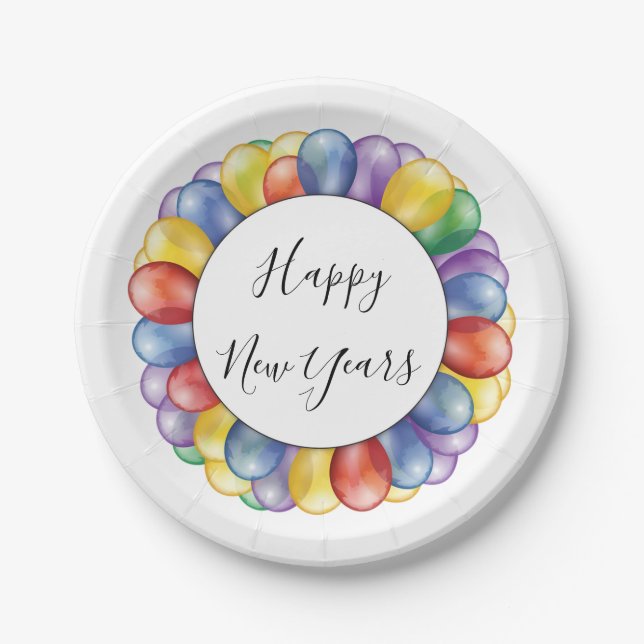 Prato De Papel Balões de feliz ano novo