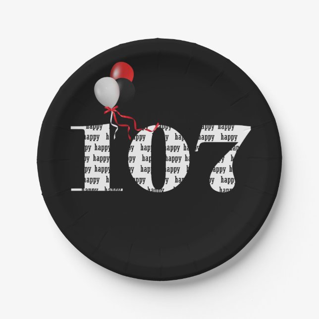 Prato De Papel Balões de festa de aniversário 107 (Frente)