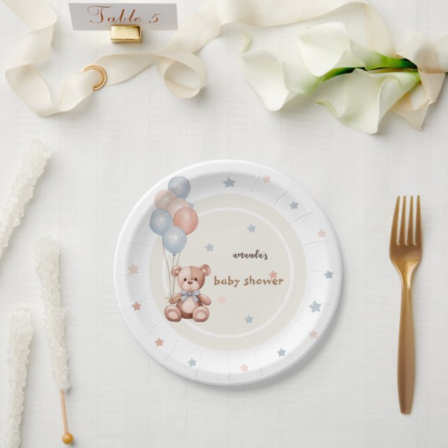Prato De Papel Balões de Urso de Pelúcia Rústico para Chás de Beb (Casamento)