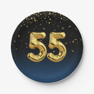 Prato De Papel Balões do 55º Partido e Confetti Dourado