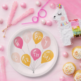 Prato De Papel Balões do Partido Rosa Amarelo Criança Feliz Anive