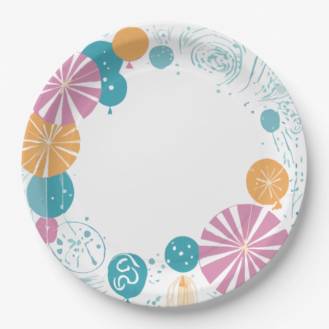 Prato De Papel balões e estrelas (Frente)