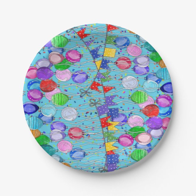 Prato De Papel Balões e faixas de celebração (Frente)