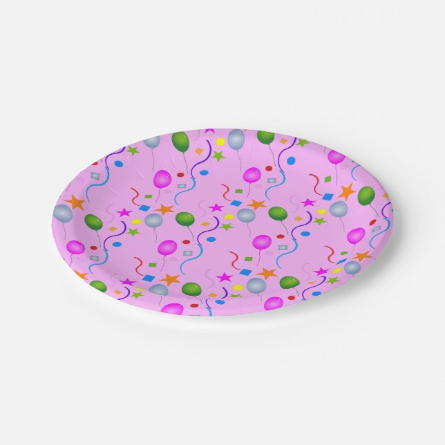 Prato De Papel Balões e Streamers Festivos Genéricos em PINK (Inclinado)