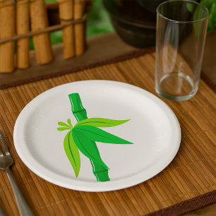 Prato De Papel Bambu Verde com Folhas Tropicais