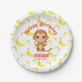Prato De Papel Banana Baby Monkey Feliz Aniversário Placas