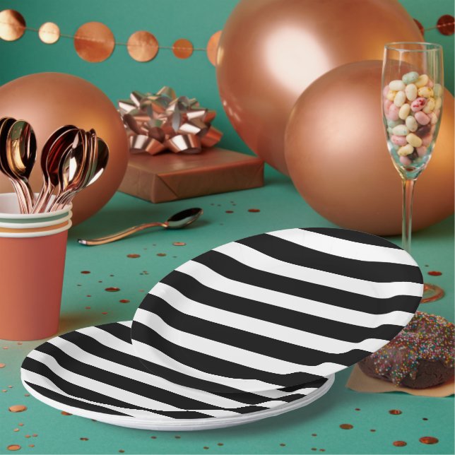 Prato De Papel Bandas brancas e pretas (Múltiplo)