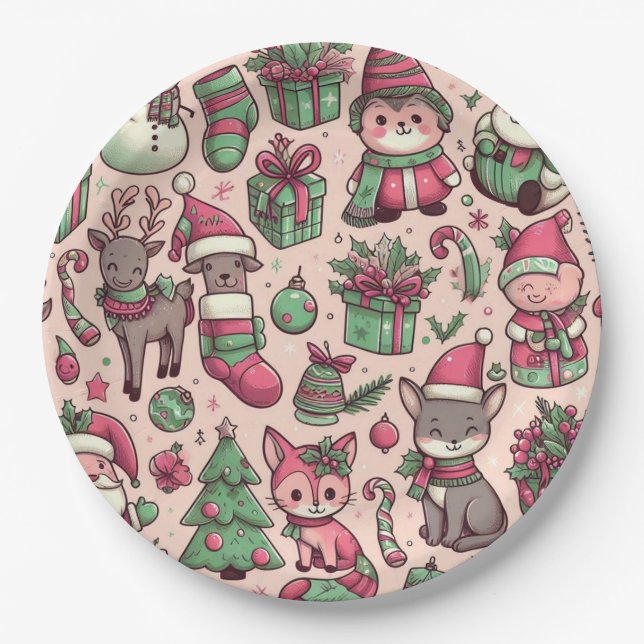 Prato De Papel Bandas de Natal (Frente)