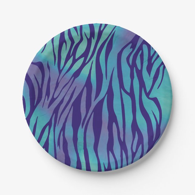 Prato De Papel Bandas De Zebra Azul E Púrpura (Frente)