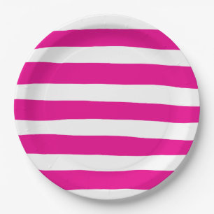 Prato De Papel Bandas irregulares em magenta e branca