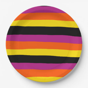 Prato De Papel Bandas irregulares - Pretas, Rosa, Laranja e Amare