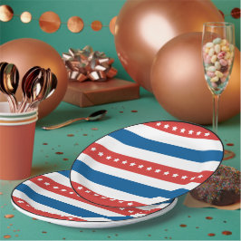 Prato De Papel Bandas Vermelhas e Azuis com Estrelas Brancas