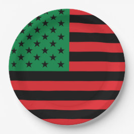 Prato De Papel Bandeira Afro-Americana Vermelha Preta e Verde