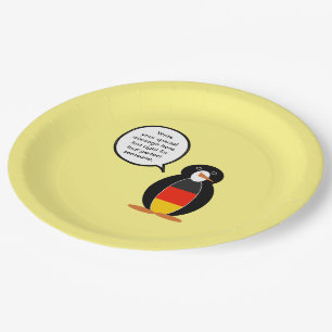 Prato De Papel Bandeira alemã Ms. Penguin Personalizada Falando