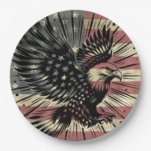 Prato De Papel Bandeira Americana Águia Careca Patriótica
