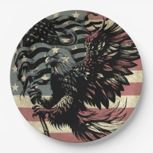 Prato De Papel Bandeira Americana Águia Careca Patriótica