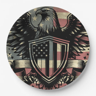 Prato De Papel Bandeira Americana Águia Careca Patriótica