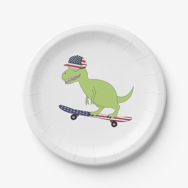 Prato De Papel Bandeira Americana Dinosaur Skateboard (Frente)