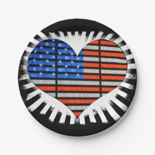 Prato De Papel Bandeira Americana do Coração Patriótica