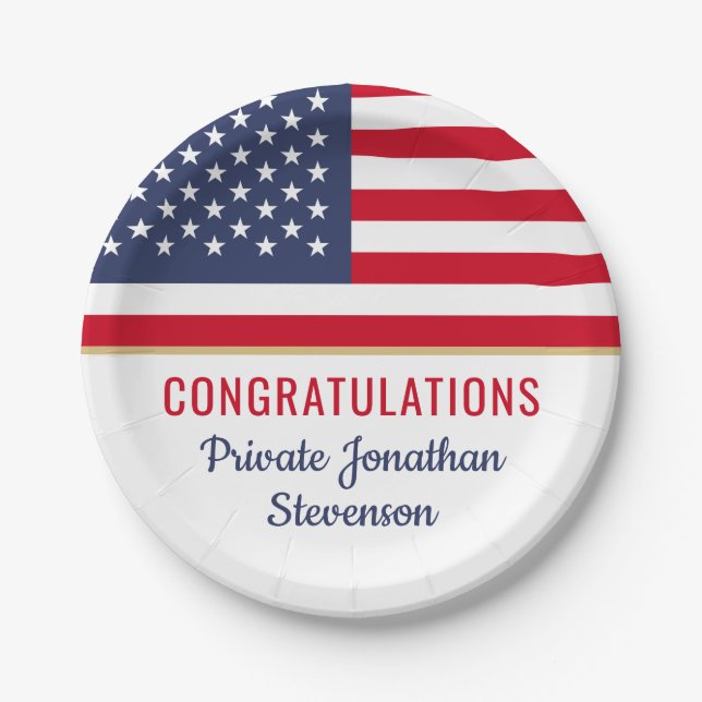 Prato De Papel Bandeira Americana do Exército Militar Patriótico (Frente)