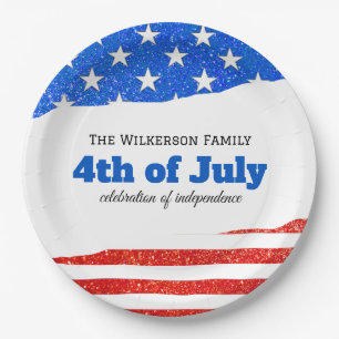 Prato De Papel Bandeira Americana do Glitter em 4 de julho