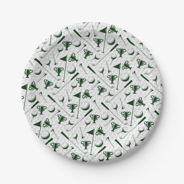 Prato De Papel Bandeira de Golfe Branco Verde Golfe Ball Clusters (Frente)