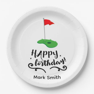 Prato De Papel Bandeira de golfe com texto Feliz Aniversário