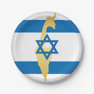 Prato De Papel Bandeira de Israel e Mapa Emblema Estrela de Davi