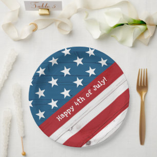 Prato De Papel Bandeira de Madeira Rústica EUA 4 de Julho Estrela