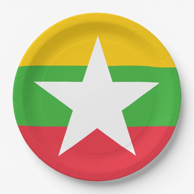 Prato De Papel Bandeira de Mianmar (Birmânia) (Frente)