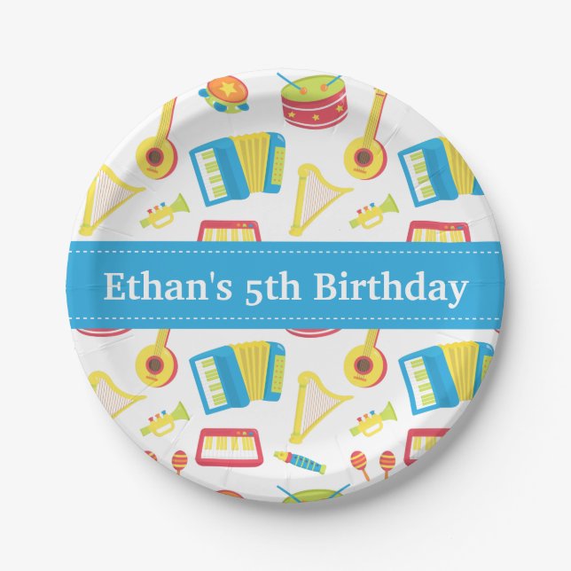 Prato De Papel Bandeira do azul do partido de aniversário de (Frente)