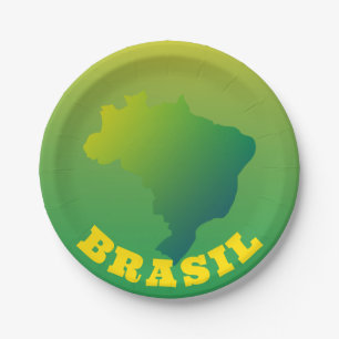 Prato De Papel Bandeira do Brasil   Amarelo Brasil Verde
