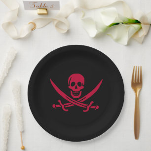 Prato De Papel Bandeira do Crânio e Espadas Pirata do Calico Jack