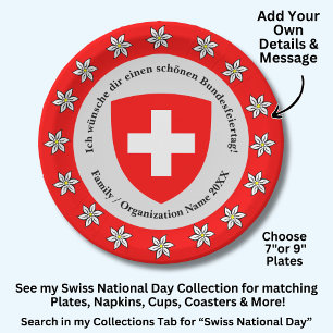 Prato De Papel Bandeira do Dia Nacional Suíço Edelweiss, 1,2"