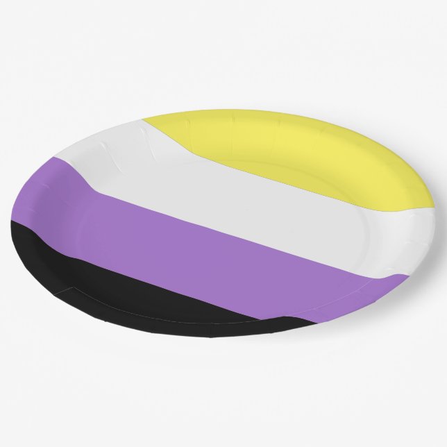 Prato De Papel Bandeira do Orgulho Não Binário (Inclinado)