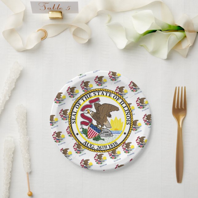 Prato De Papel Bandeira e Selo de Illinoisan, Illinois (Casamento)