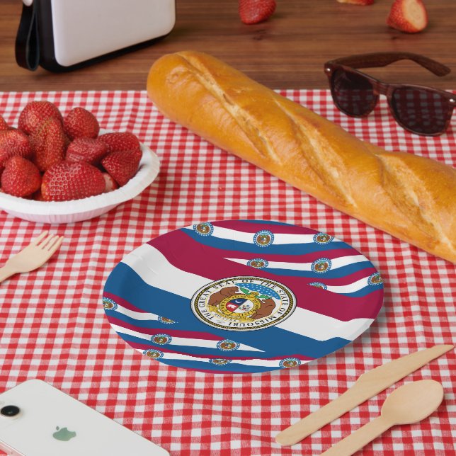 Prato De Papel Bandeira e Selo de Missourian, Missouri (Piquenique)