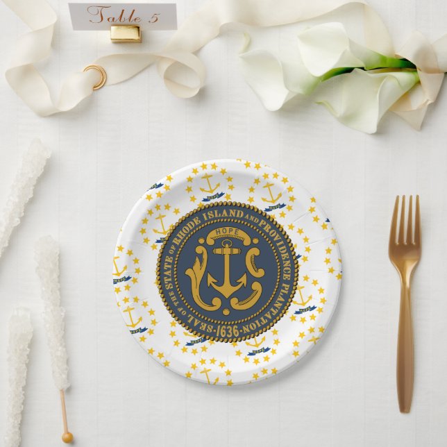 Prato De Papel Bandeira e Selo de Rhode Islander, Rhode Island (Casamento)