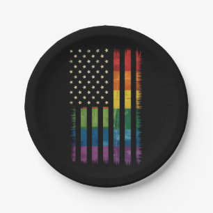 Prato De Papel Bandeira EUA Americana Arco-íris Orgulho Gay Lésbi
