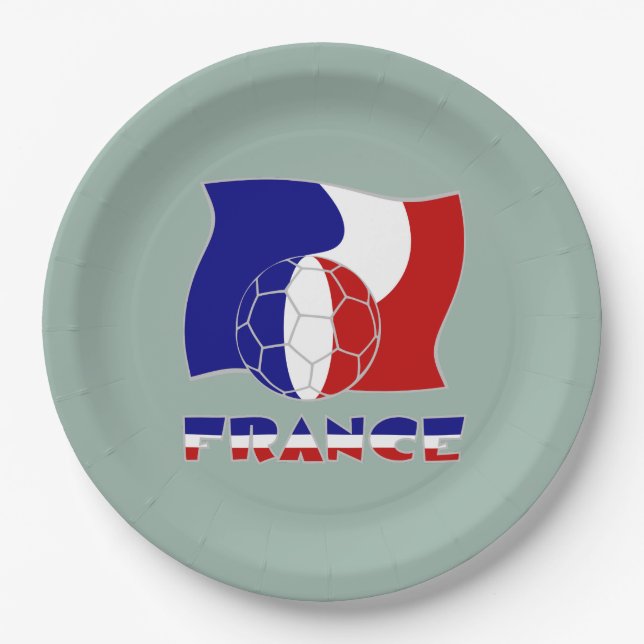 Prato De Papel Bandeira Francesa com Espetáculo de Futebol Verde  (Frente)