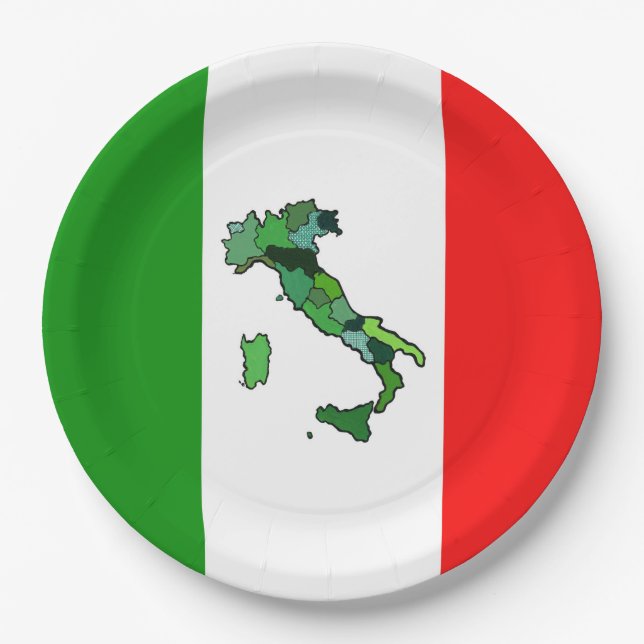 Prato De Papel Bandeira italiana com mapa da Itália (Frente)