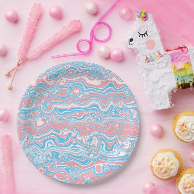 Prato De Papel Bandeira Trans Pride Trippy Boho Groovy Strips (Festa)