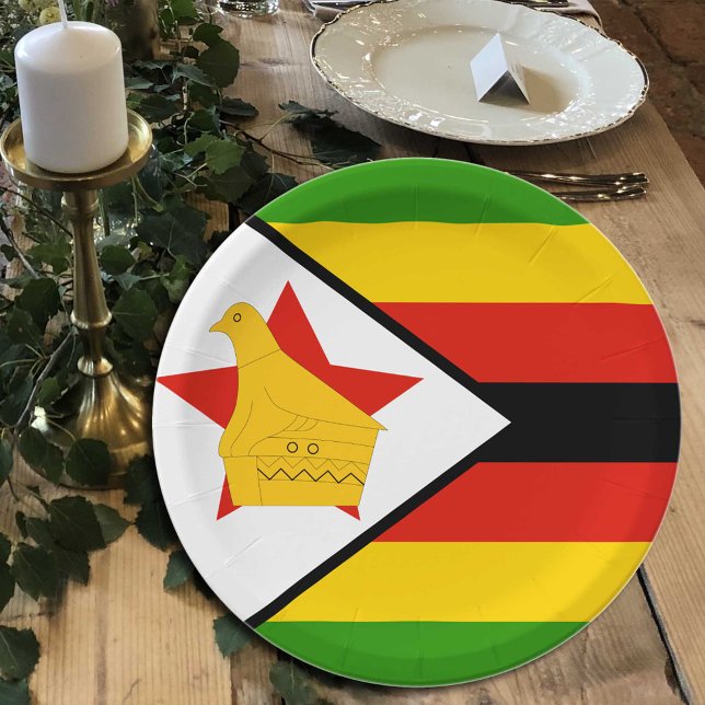 Prato De Papel Bandeiras do Zimbabué, festa, esportes, Zimbabué (Criador carregado)