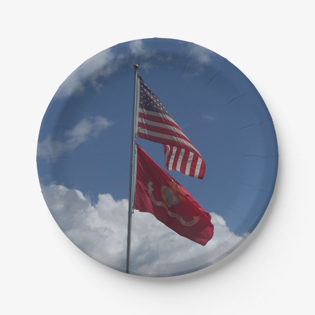 Prato De Papel Bandeiras patrióticas e céu azul num (Frente)