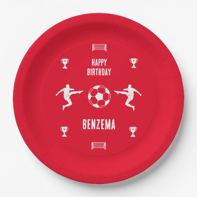 Prato De Papel Banner de aniversário de futebol (Frente)